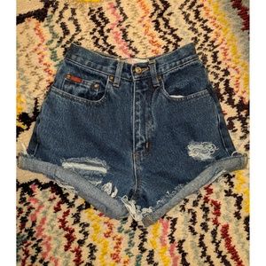 Vintage distressed & fringed shorts